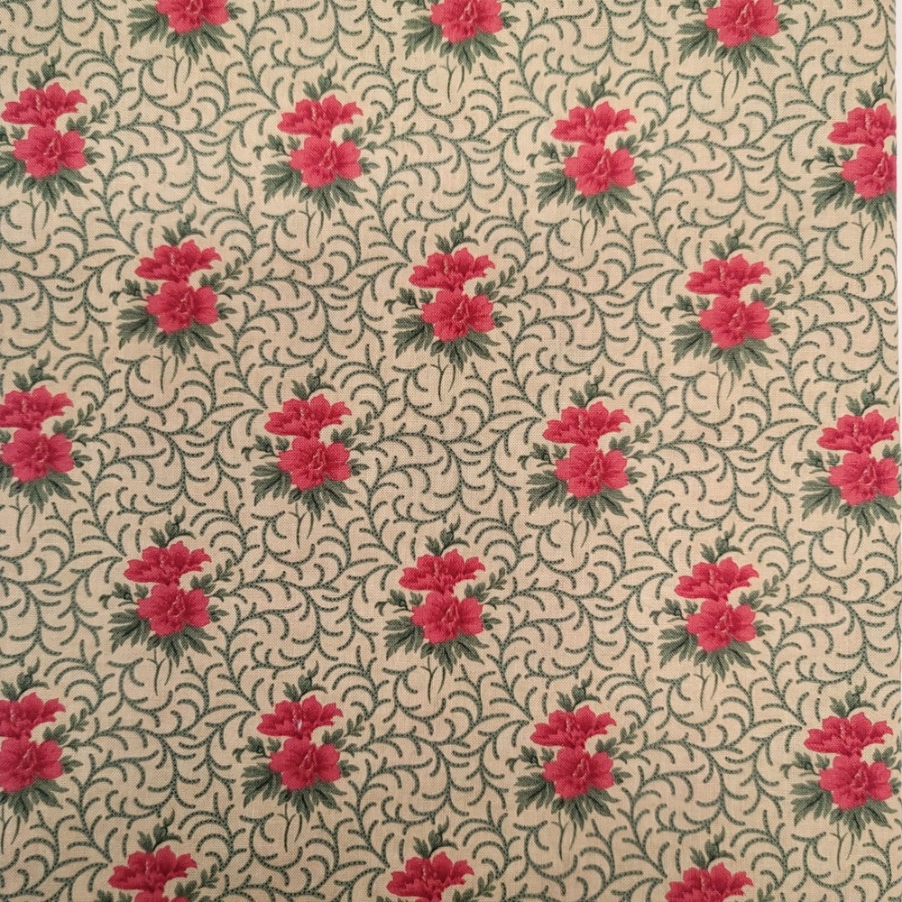 1-1/8yd Moda Poinsettia Plaza 3 Sisters Tan Red Green Floral Cotton Fabric 44295